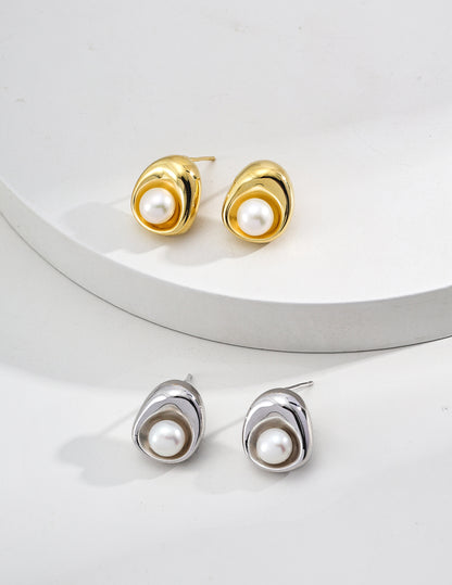 Silver/Gold Pearl Stud Charm Earrings