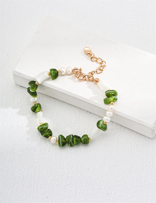 Pearl & Green Gemstone Bracelet