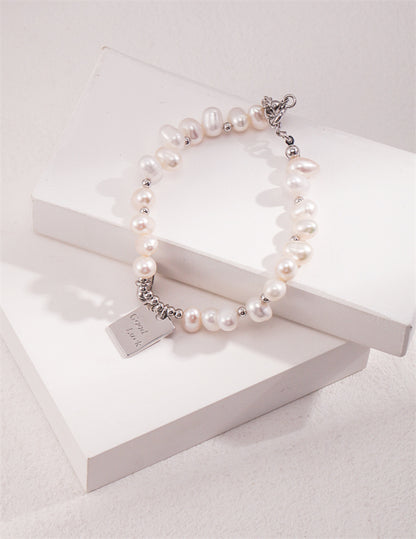 Rice Pearl Cluster Bracelet with Heart Lucky for Daily Wear