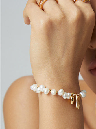 Rice Pearl Cluster Bracelet with Heart Lucky for Daily Wear