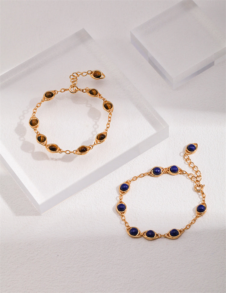 S925 Silver Tiger Eye / Lapis Lazuli Bracelet