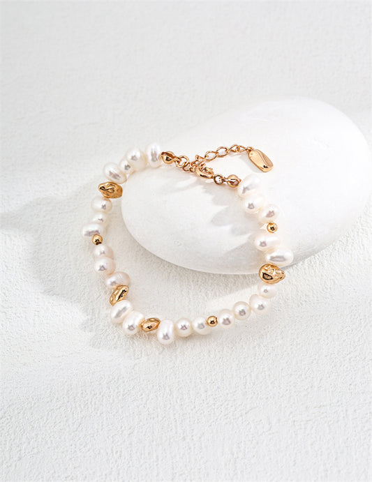 S925 Silver Natural Rice Pearl Cluster Bracelet