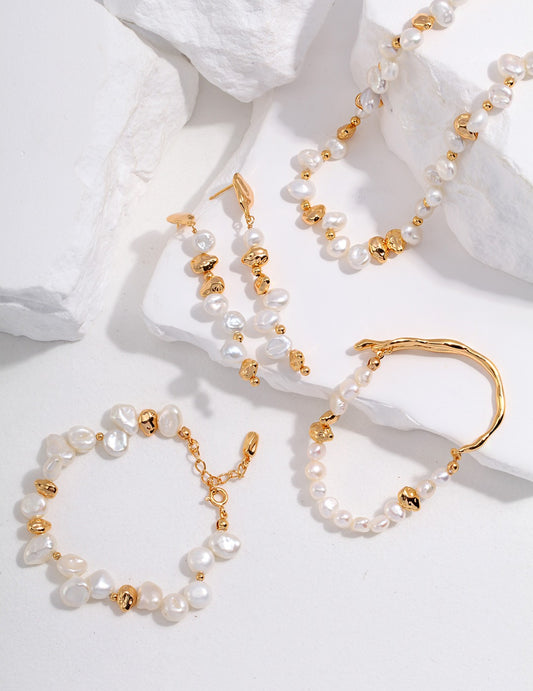 Pearl Drop Earrings & Necklace & Bracelet