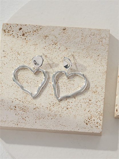 Sterling Silver Hollow Heart Earrings