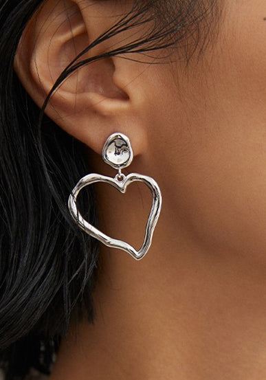 Sterling Silver Hollow Heart Earrings