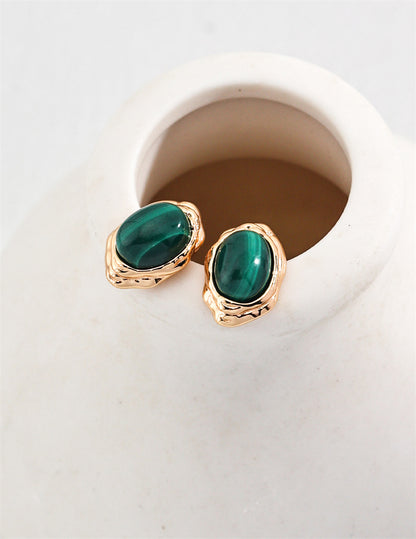 Natural Malachite/Green Gemstone Earrings Studs