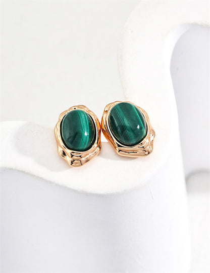 Natural Malachite/Green Gemstone Earrings Studs