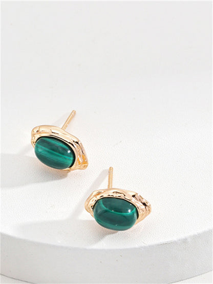 Natural Malachite/Green Gemstone Earrings Studs