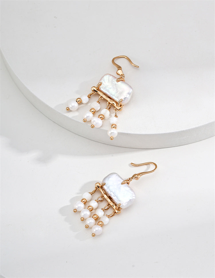 Natural Mother of Pearl Cluster Earrings & Baroque Pearl Earring