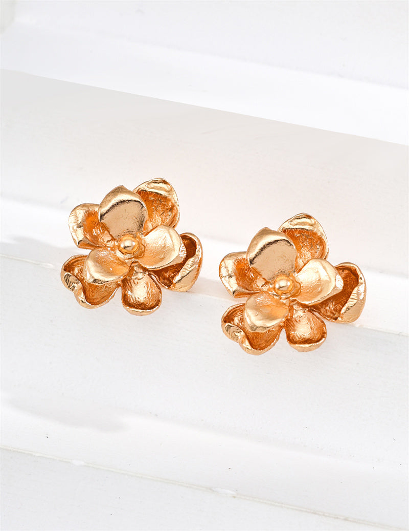 Minimalist Flower Design S925 Sterling Silver Gold-Plated Stud Earrings