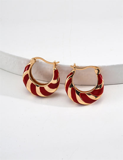 Minimalist Red Enamel Striped Hoop Earrings