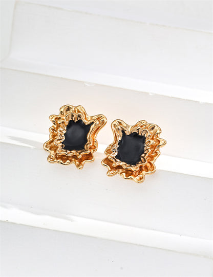 Minimalist Black Enamel Stud Earrings like Flower