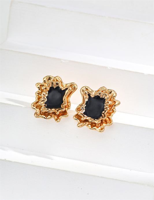 Minimalist Black Enamel Stud Earrings like Flower