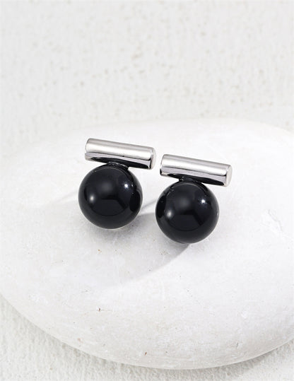 Tiger’s Eye/Black Onyx Ball Stud Earrings