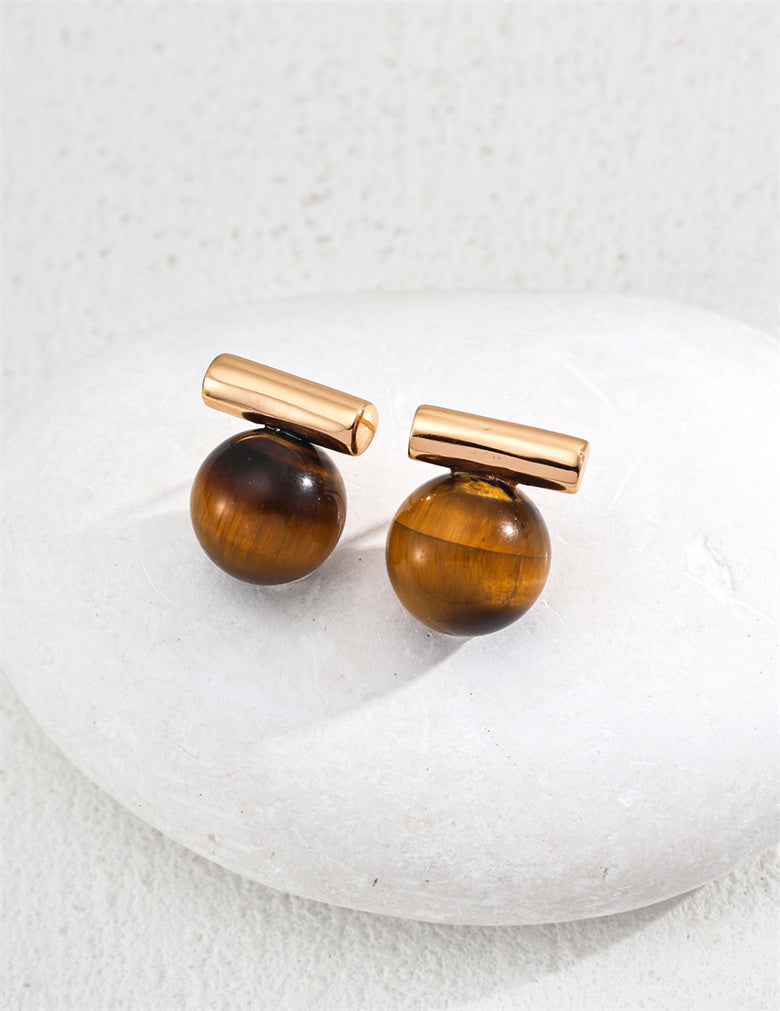 Tiger’s Eye/Black Onyx Ball Stud Earrings