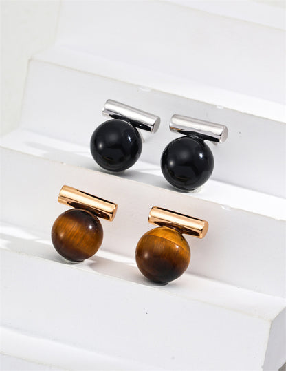 Tiger’s Eye/Black Onyx Ball Stud Earrings