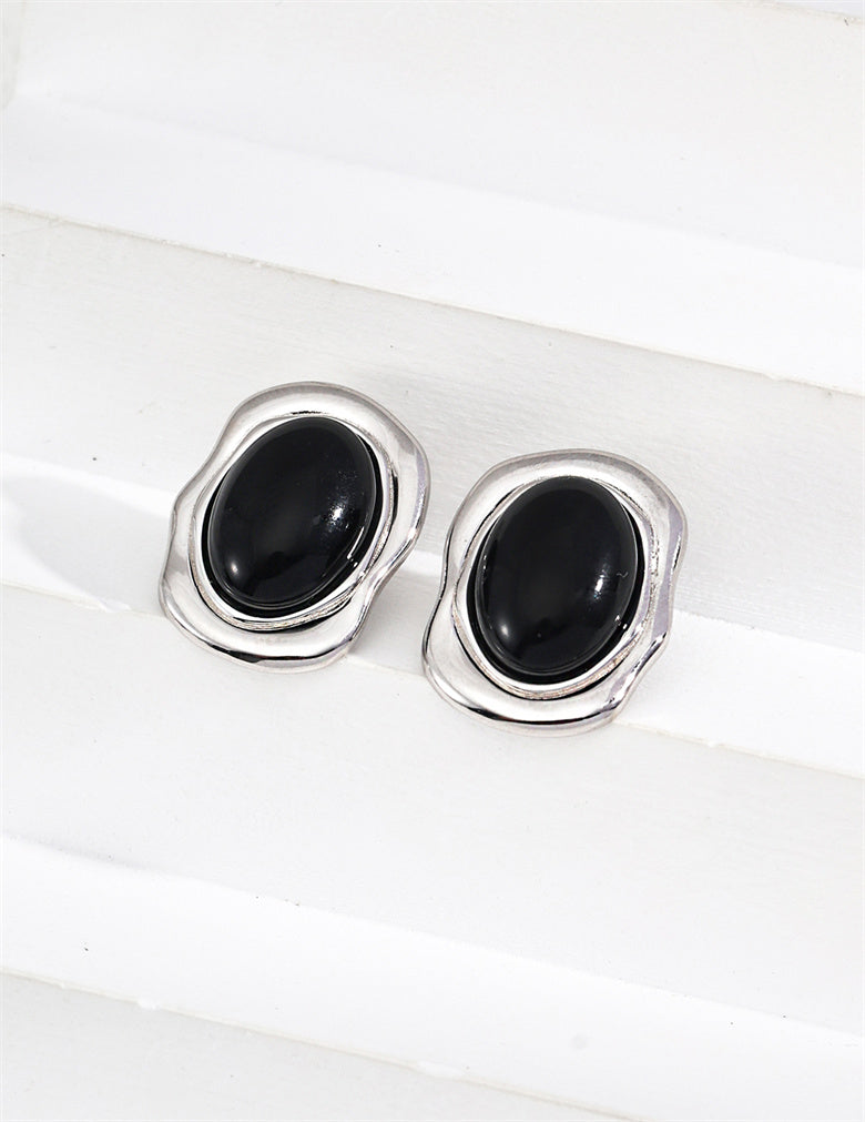 Minimalist Black Onyx/Mother of Pearl Oval Stud Earrings