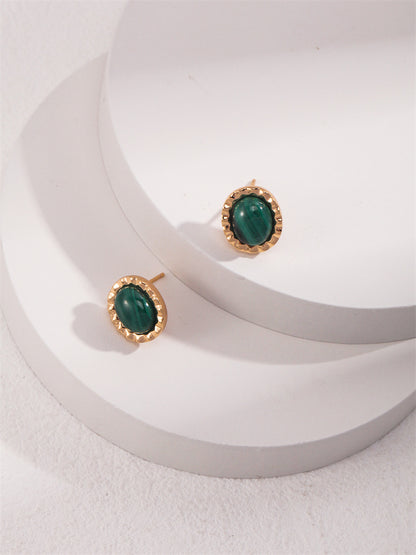 Elegant Simple Round Malachite Gemstone Stud Earrings for Party Wear