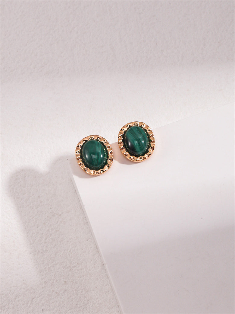 Elegant Simple Round Malachite Gemstone Stud Earrings for Party Wear