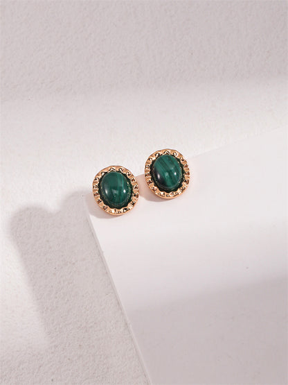 Elegant Simple Round Malachite Gemstone Stud Earrings for Party Wear