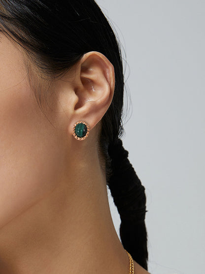 Elegant Simple Round Malachite Gemstone Stud Earrings for Party Wear