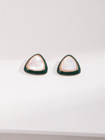 Black Green Triangle Mother of Pearl Stud Earrings