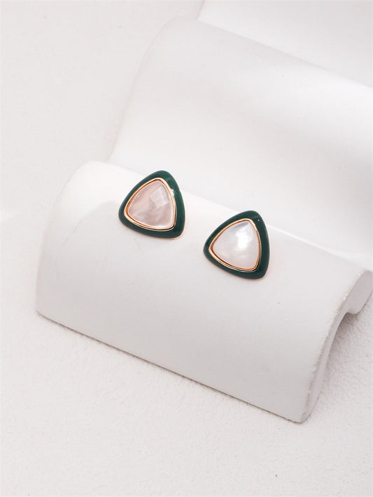 Black Green Triangle Mother of Pearl Stud Earrings