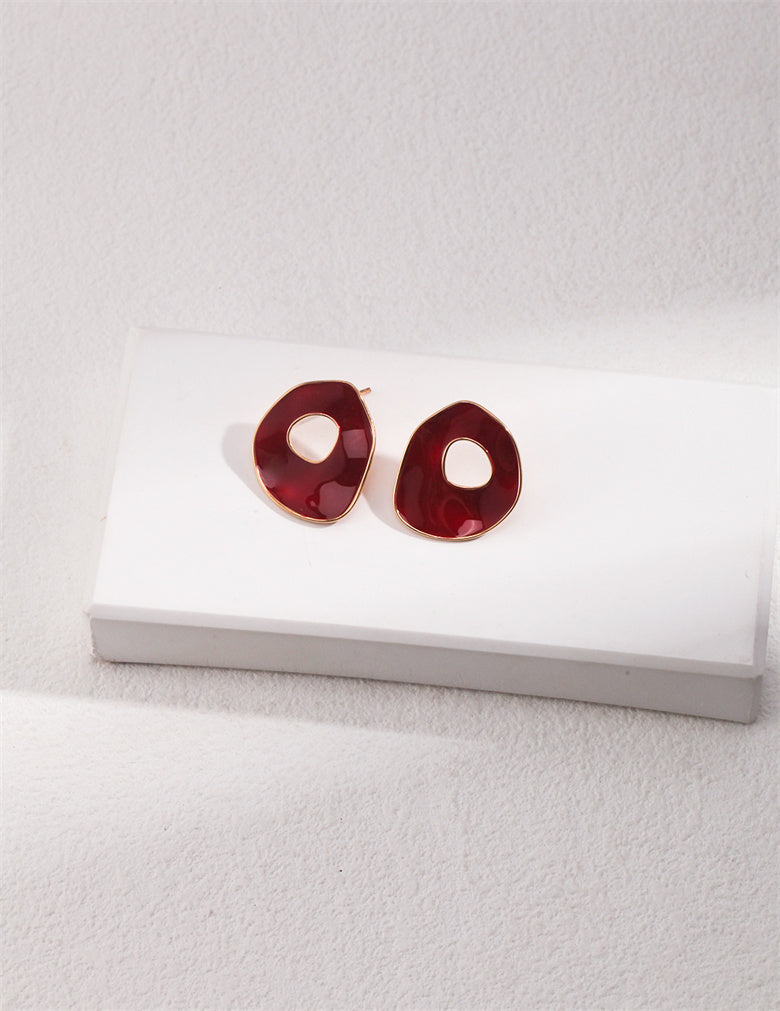 Sterling Silver Drip Glaze Hollow Stud Earrings | Classic & Versatile Elegance