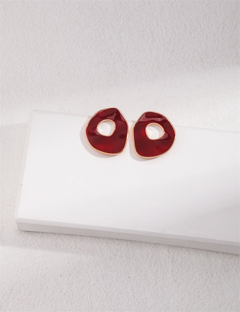 Sterling Silver Drip Glaze Hollow Stud Earrings | Classic & Versatile Elegance