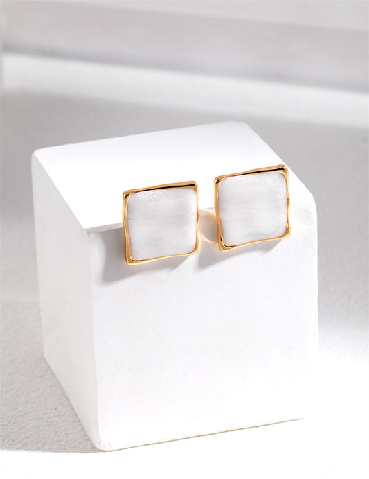 Minimalist Cream Enamel Square Stud Earrings for Women/Bridal