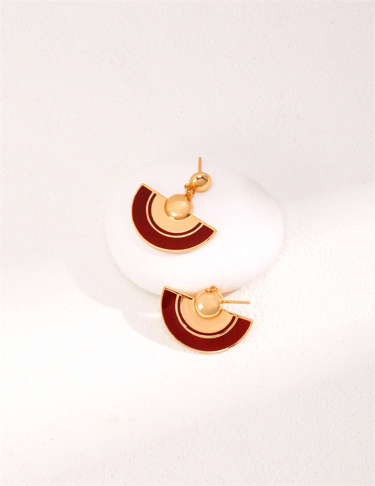 S925 Silver Red Enamel Half-Circle Drop Earrings