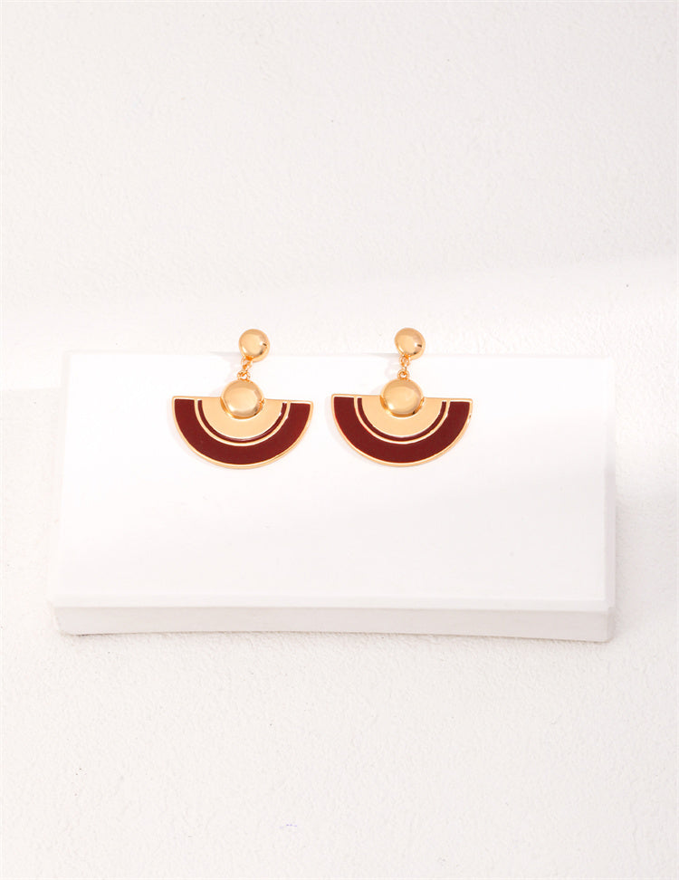 S925 Silver Red Enamel Half-Circle Drop Earrings