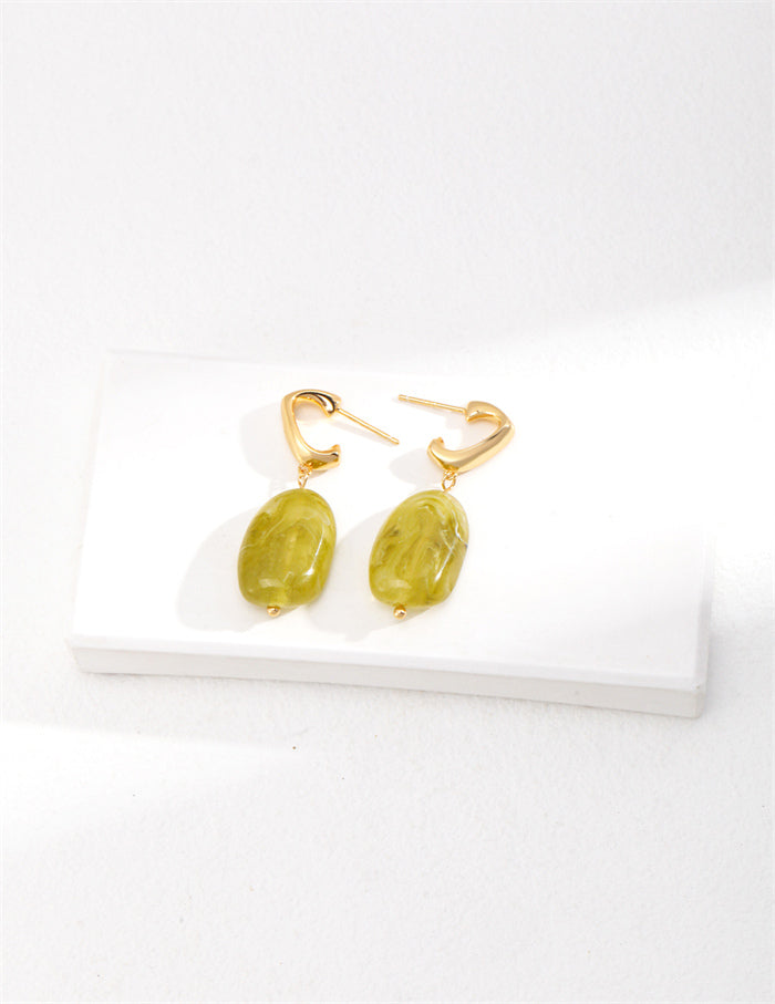 S925 Silver Moss Green Drop Earrings for Spring/Colorful Weara