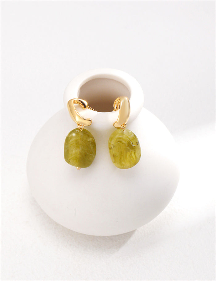 S925 Silver Moss Green Drop Earrings for Spring/Colorful Weara