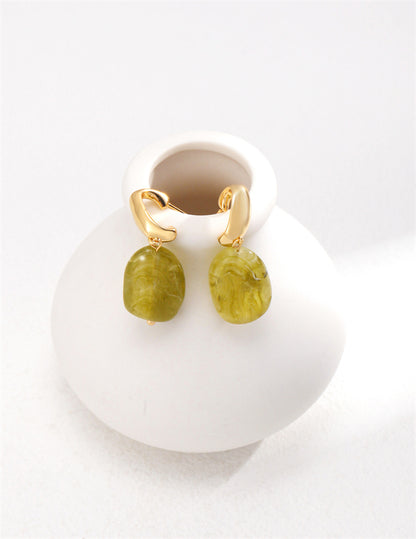 S925 Silver Moss Green Drop Earrings for Spring/Colorful Weara