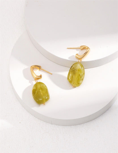 S925 Silver Moss Green Drop Earrings for Spring/Colorful Weara