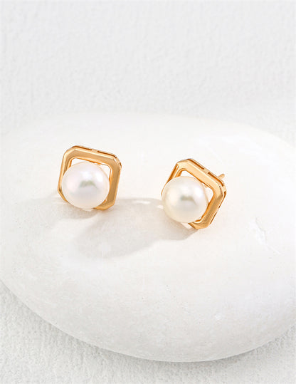 S925 Silver Geometric Pearl Stud Earrings for Bridal/Mother of the Bride