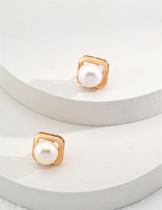 S925 Silver Geometric Pearl Stud Earrings for Bridal/Mother of the Bride