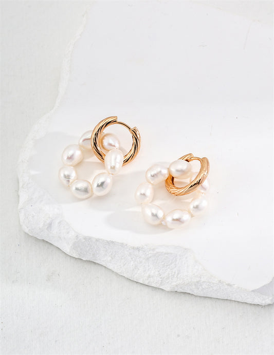 925 Sterling Silver Natural Pearl Hoop Earrings