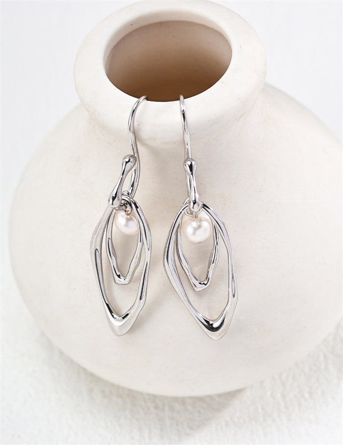 S925 Silver Minimalist Natural Pearl Hoop Earrings