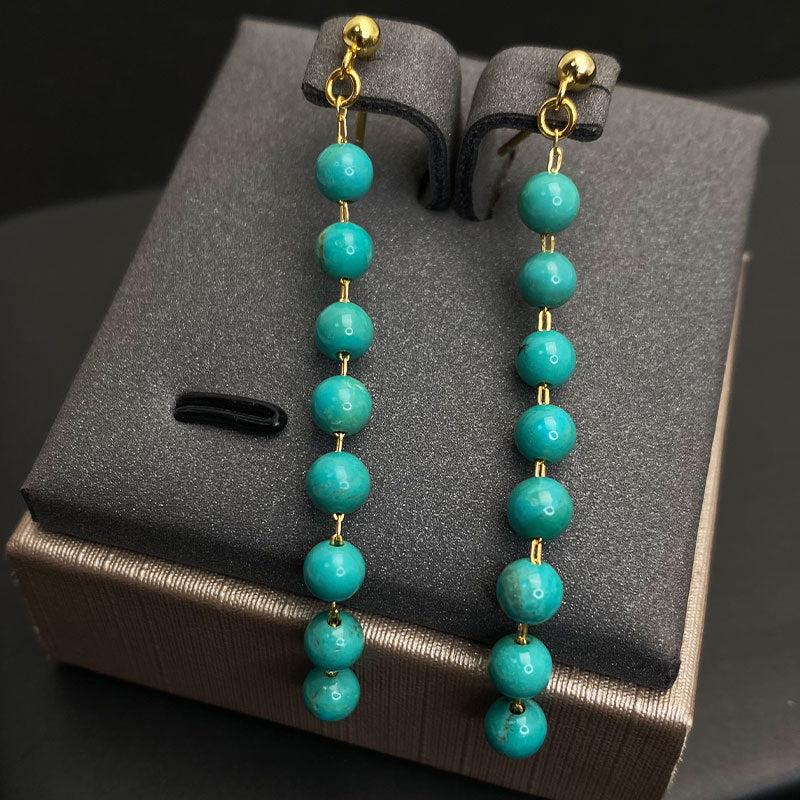 Fashionable Commute Turquoise Round Bead Drop Earrings