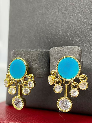 Turquoise Snowflake Stud Earrings with Sparkling Diamonds - Blue-Green Natural Turquoise, Elegant Design