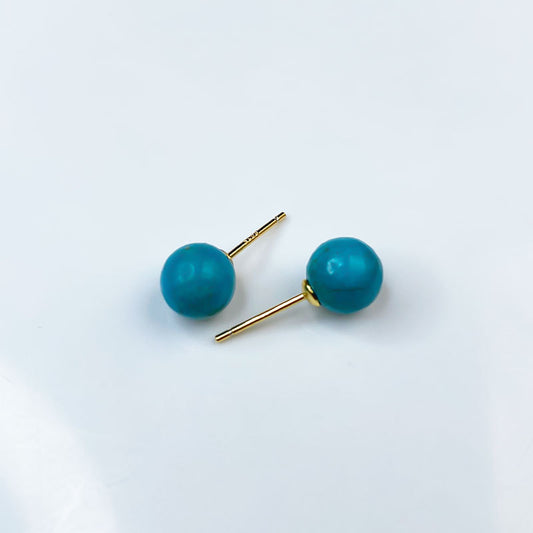 Turquoise Round Ball Stud Earrings | 925 Sterling Silver | Blue-Green Turquoise Jewelry