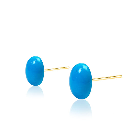 Elegant 14K Gold Turquoise Oval Stud Earrings