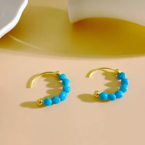 Turquoise Pine Seed Hoop Drop Earrings