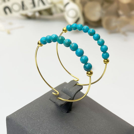 Turquoise Round Bead Large Hoop Earrings