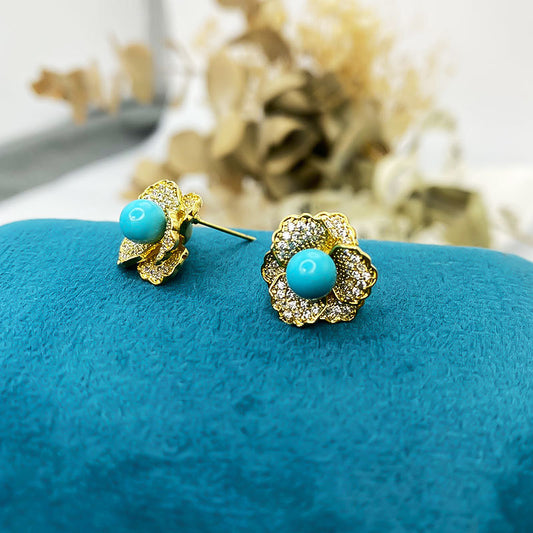 Turquoise Flower Gemstone Stud Earrings