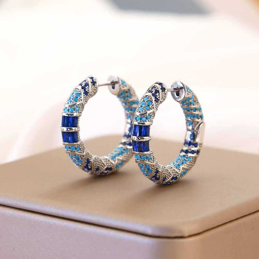 Blue Zirconia Hoop Earrings – Copper, Blue Gemstone, Elegant Jewelry