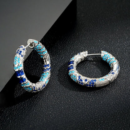 Blue Zirconia Hoop Earrings – Copper, Blue Gemstone, Elegant Jewelry