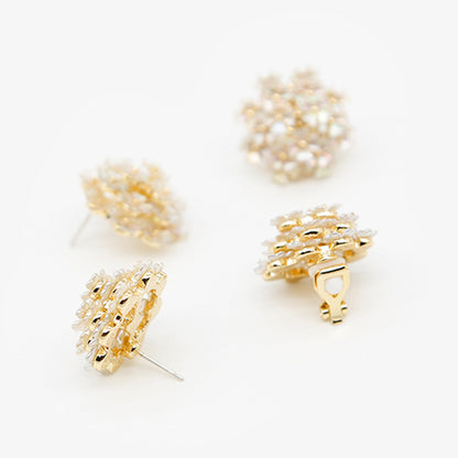 Flower Cluster Shell & Zircon Stud Earrings